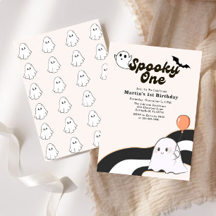 Spooky One Retro Ghost Eerste Verjaardag Kaart