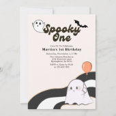 Spooky One Retro Ghost Eerste Verjaardag Kaart (Voorkant)