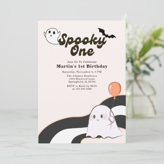 Spooky One Retro Ghost Eerste Verjaardag Kaart (Staand voorkant)