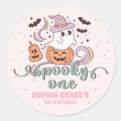 Spooky One Retro Ghost Halloween Verjaardagsfeestj Ronde Sticker (Voorkant)