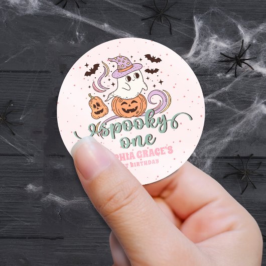 Spooky One Retro Ghost Halloween Verjaardagsfeestj Ronde Sticker