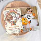 Spooky One Retro Ghost Halloween Verjaardagsfoto Kaart