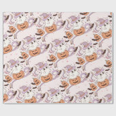 Spooky One Retro Ghost & Pompoen Roze Halloween Cadeaupapier (Vlak)