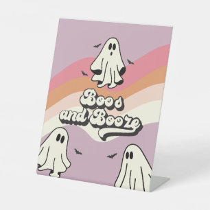 Spooky One Retro Ghost Verjaardag Booze Reclamebord Met Voetstuk