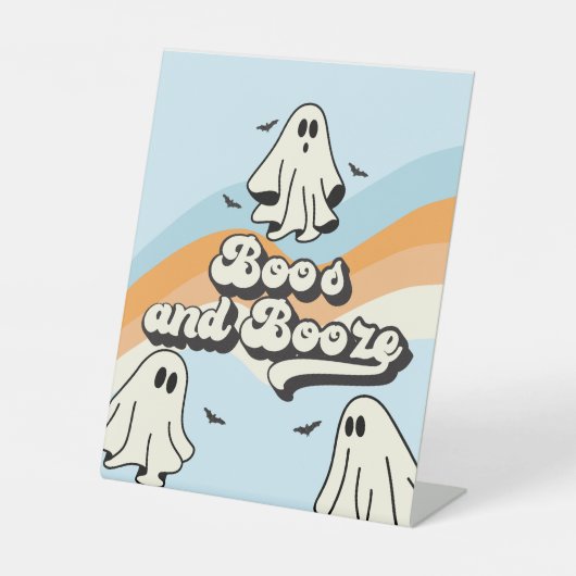 Spooky One Retro Ghost Verjaardag Booze Reclamebord Met Voetstuk (Voorkant)