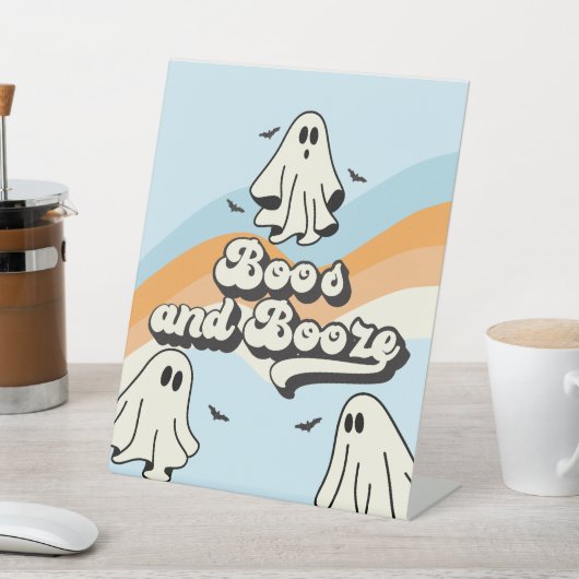 Spooky One Retro Ghost Verjaardag Booze Reclamebord Met Voetstuk (Insitu)