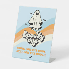 Spooky One Retro Ghost Verjaardag Booze Reclamebord Met Voetstuk