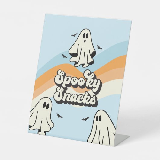 Spooky One Retro Ghost Verjaardag Snacks Reclamebord Met Voetstuk (Voorkant)