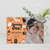 Spooky One Retro Grovy Halloween Eerste Verjaardag Kaart (Staand voorkant)