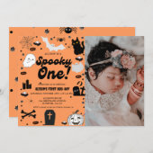 Spooky One Retro Grovy Halloween Eerste Verjaardag Kaart (Voorkant / Achterkant)