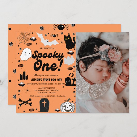 Spooky One Retro Grovy Halloween Eerste Verjaardag Kaart (Voorkant / Achterkant)