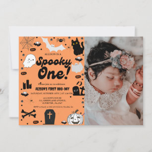 Spooky One Retro Grovy Halloween Eerste Verjaardag Kaart