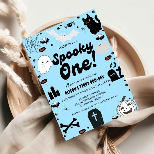 Spooky One Retro Grovy Halloween Eerste Verjaardag Kaart