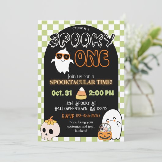 Spooky One, Retro Thema 1e verjaardag Uitnodiging (Staand voorkant)