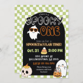 Spooky One, Retro Thema 1e verjaardag Uitnodiging (Voorkant / Achterkant)