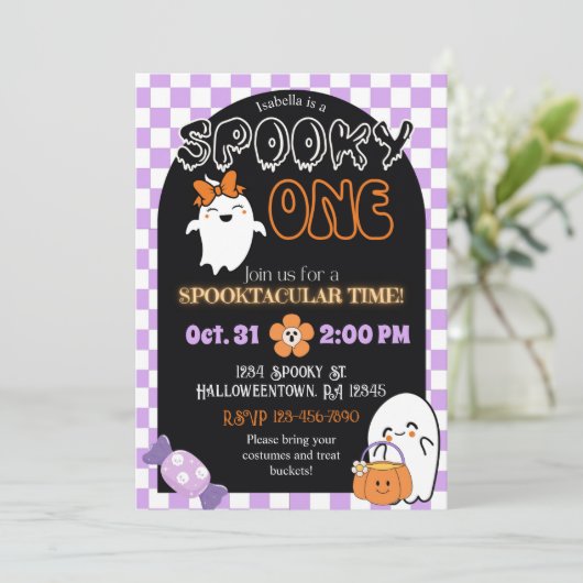 Spooky One, Retro Thema 1e verjaardag Uitnodiging (Staand voorkant)