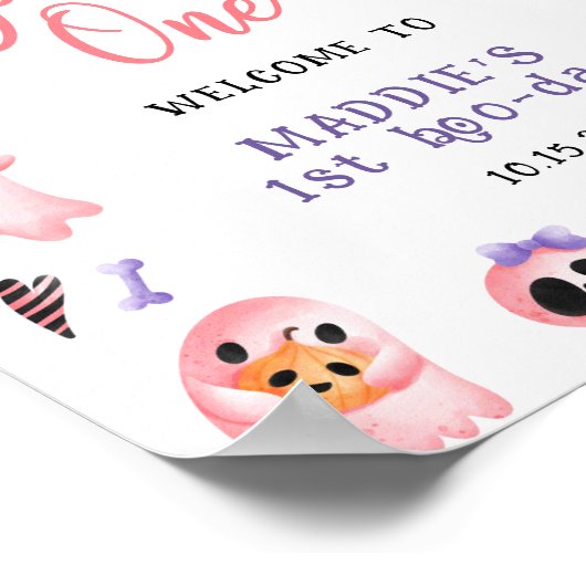Spooky One Roze Halloween 1e Verjaardag Welkom Poster (Hoek)