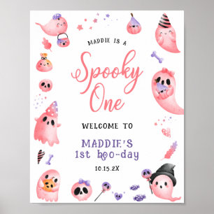 Spooky One Roze Halloween 1e Verjaardag Welkom Poster