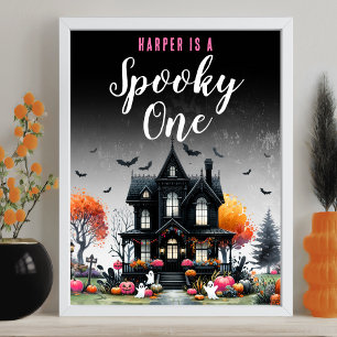 Spooky One Roze Halloween 1e Verjaardagsfeest Bord Poster