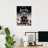 Spooky One Roze Halloween 1e Verjaardagsfeest Sign Poster (Thuiskantoor)