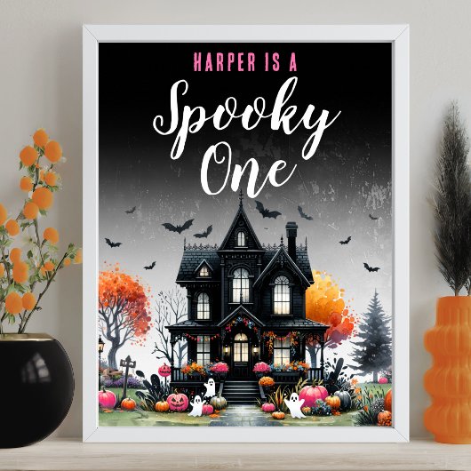 Spooky One Roze Halloween 1e Verjaardagsfeest Sign Poster