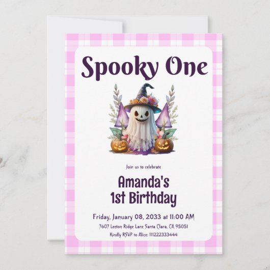 Spooky One Roze Halloween Eerste Verjaardagsfeest Kaart (Voorkant)