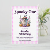 Spooky One Roze Halloween Eerste Verjaardagsfeest Kaart (Staand voorkant)