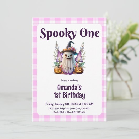 Spooky One Roze Halloween Eerste Verjaardagsfeest Kaart (Staand voorkant)