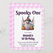 Spooky One Roze Halloween Eerste Verjaardagsfeest Kaart (Voorkant / Achterkant)