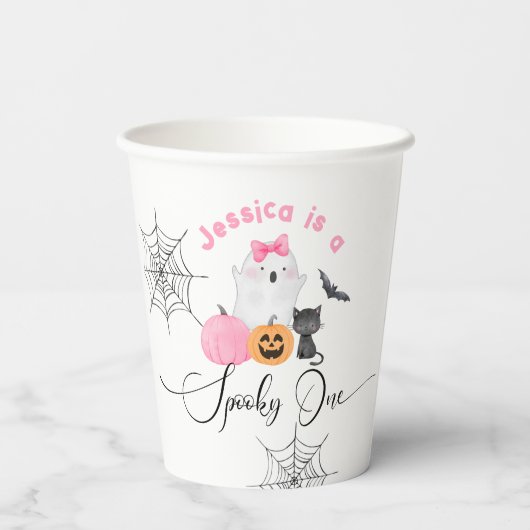Spooky One roze Halloween verjaardag kleine Boo Papieren Bekers (Achterkant)