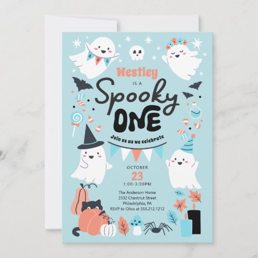 Spooky One Schattige Ghost Boy 1st Birthday Party Kaart (Voorkant)