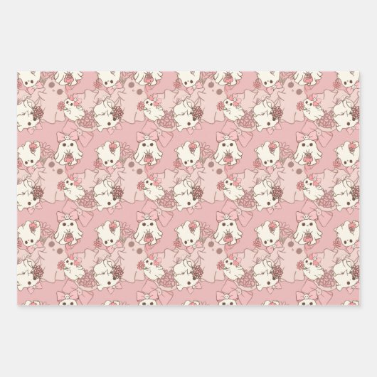 Spooky One Schattige Ghost met Roze Bogen Inpakpapier Vel (Voorkant 2)