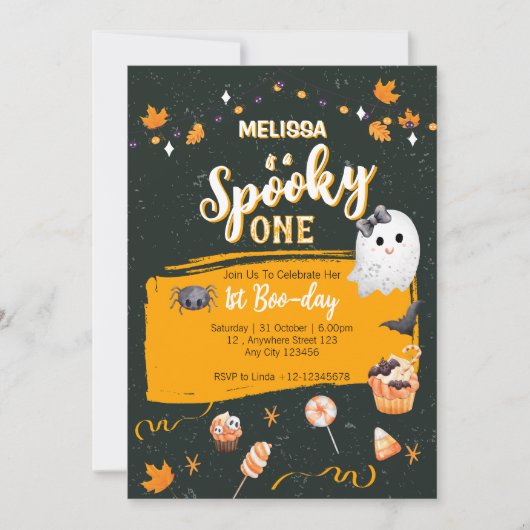 Spooky One Schattige Halloween Boo Eerste Verjaard Kaart (Voorkant)