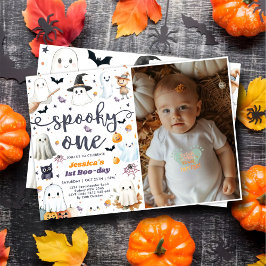 Spooky One Schattige Halloween Ghost 1st Birthday  Kaart