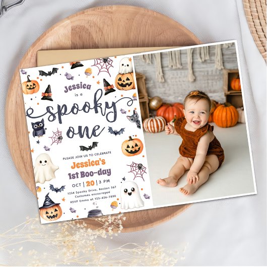 Spooky One Schattige Halloween Ghost 1st Birthday  Kaart