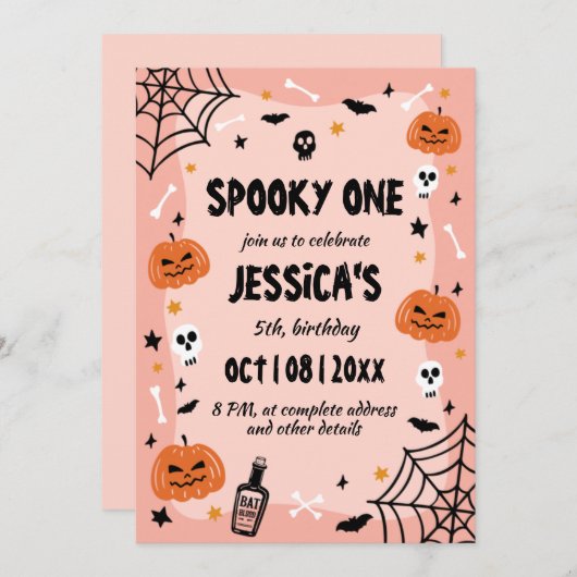 Spooky one schattige halloween spookfeest kaart (Voorkant / Achterkant)