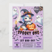 Spooky ONE Schattige Meisje Paarse Halloween 1e Ve Kaart (Voorkant)