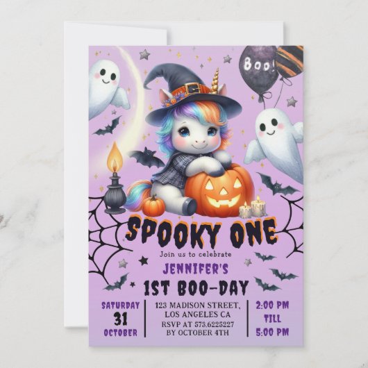 Spooky ONE Schattige Meisje Paarse Halloween 1e Ve Kaart (Voorkant)