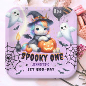 Spooky ONE Schattige Meisje Paarse Halloween 1e Ve Papieren Bordje