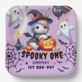 Spooky ONE Schattige Meisje Paarse Halloween 1e Ve Papieren Bordje (Voorkant)
