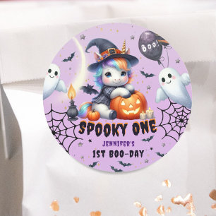 Spooky ONE Schattige Meisje Paarse Halloween 1e Ve Ronde Sticker