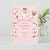 Spooky One Schattige Pink Ghost & Bows 1st Birthda Kaart (Staand voorkant)