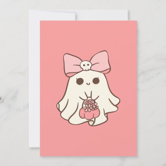 Spooky One Schattige Pink Ghost & Bows 1st Birthda Kaart (Achterkant)