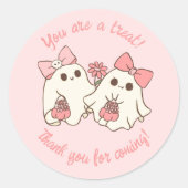 Spooky One Schattige Pink Ghost & Bows 1st Birthda Ronde Sticker (Voorkant)