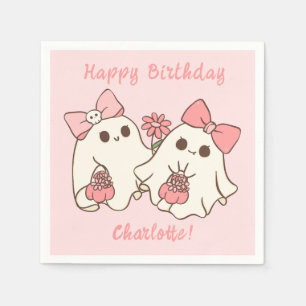 Spooky One Schattige Pink Ghost & Bows 1st Birthda Servet