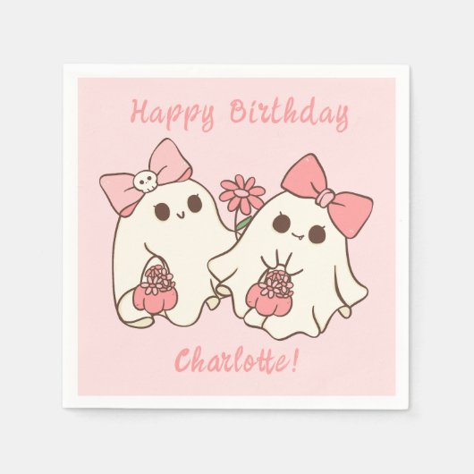 Spooky One Schattige Pink Ghost & Bows 1st Birthda Servet (Voorkant)