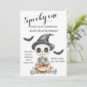Spooky One | Schattige Skeleton Halloween 1e Verja Kaart (Staand voorkant)
