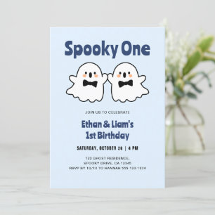 Spooky One Schattige Twin Boys Halloween 1st Birth Kaart