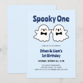 Spooky One Schattige Twin Boys Halloween 1st Birth Kaart (Voorkant / Achterkant)