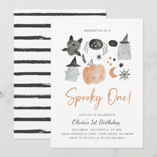 Spooky One | spookuitnodiging | Spooky 1st Kaart (Voorkant / Achterkant)